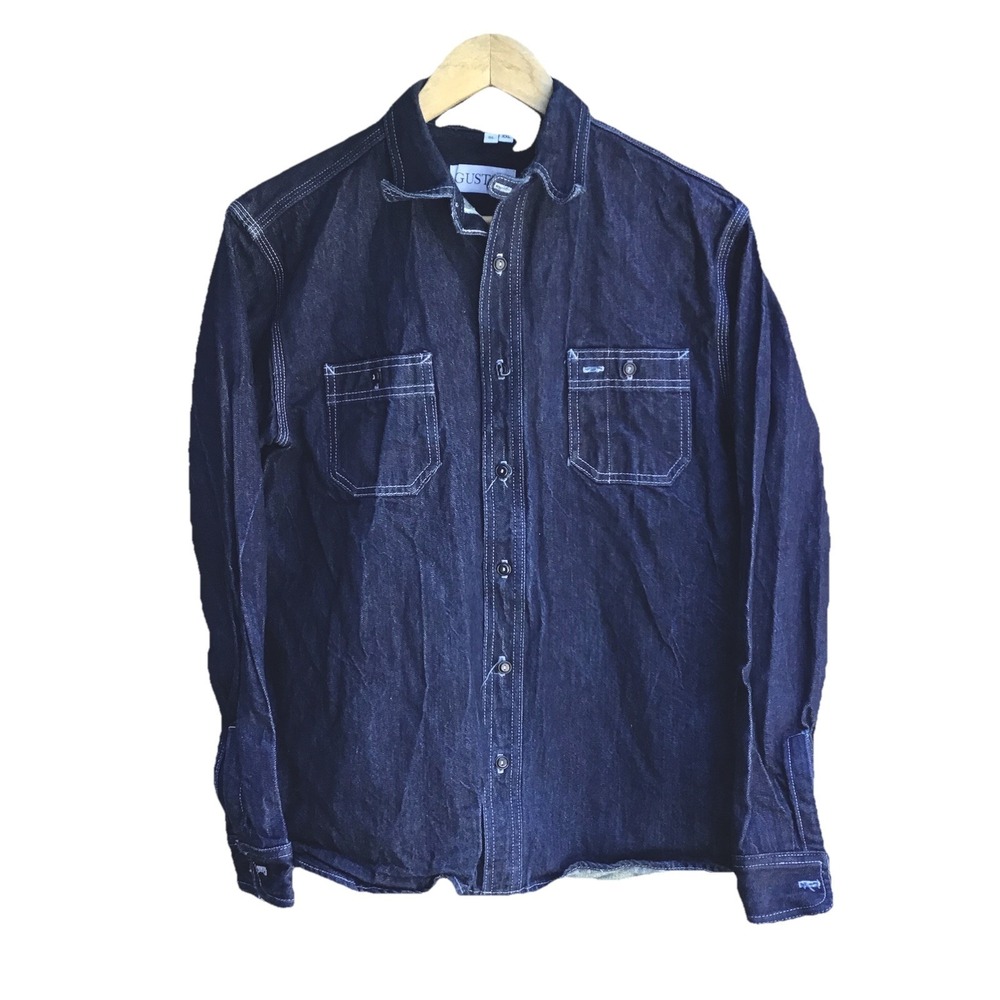 Gustin Japanese Selvedge Denim Work Shirt Indigo Button Up Men's XL Made USA